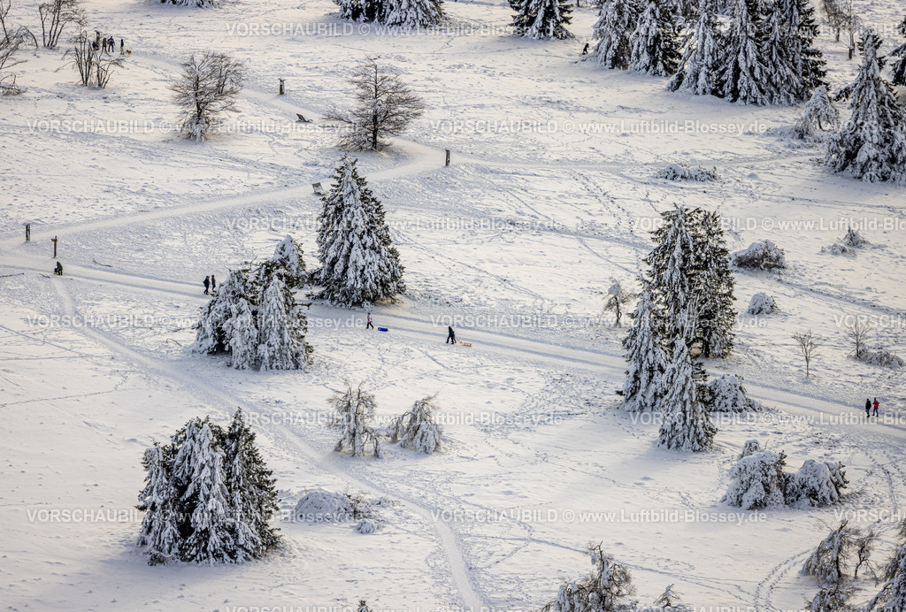 Winterberg221201190 | Luftbild Spazierengehen und rodeln in der Winterlandschaft, schneebedeckte Bäume, Winterwunderland in Winterberg im Sauerland, am Kahlen Asten und den Skiabfahrten und dem Skilift-Karussell Winterberg, Winterberg, Sauerland, Nordrhein-Westfalen, Deutschland