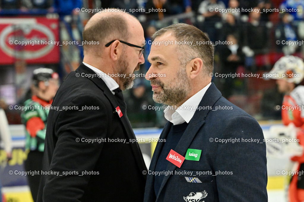 EC IDM WÄRMEPUMPEN VSV vs. MOSER MEDICAL GRAZ99ERS | Headcoach Graz 99ers Daniel Lacroix, Pierre Allard Headcoach EC VSV, EC IDM WÄRMEPUMPEN VSV vs. MOSER MEDICAL GRAZ99ERS, EC IDM WÄRMEPUMPEN VSV vs. MOSER MEDICAL GRAZ99ERS am 17.03.2026 in Villach (Stadthalle Villach), Austria, (Photo by Bernd Stefan)