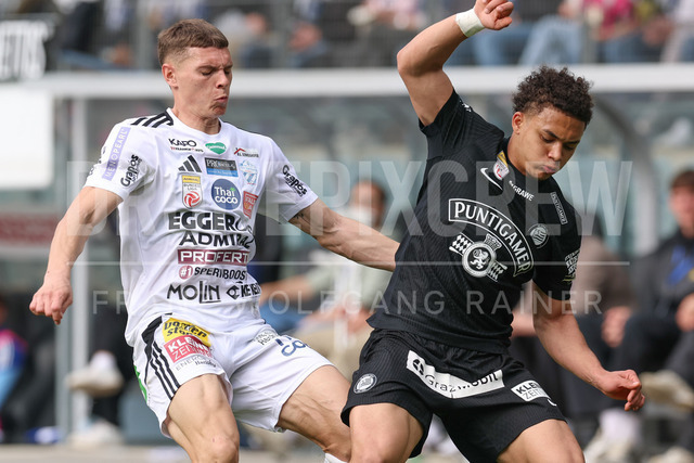 SK Puntigamer Sturm Graz vs TSV Egger Glas Hartberg – Championship Group    | Graz, Austria, 12.Apr.26 - SOCCER - ADMIRAL Bundesliga, SK Puntigamer Sturm Graz vs TSV Egger Glas Hartberg. The image shows Elias Havel (Hartberg) and Jacob Peter Hoedl (STU).    