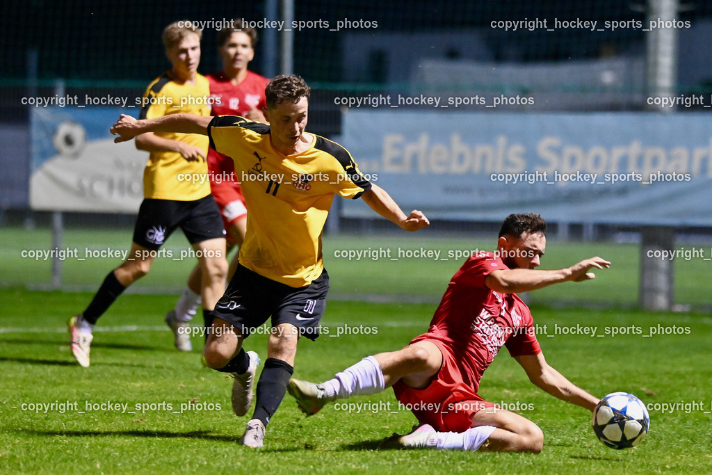 FC KAC 1909 vs. FC Nussdorf Debant | #11 Julian Egger FC Nussdorf Debant, #5 Patrick Trimi FC KAC, FC KAC 1909 vs. FC Nussdorf Debant, FC KAC 1909 vs. FC Nussdorf Debant am 19.09.2025 in Klagenfurt (Sportplatz KAC), Austria, (Photo by Bernd Stefan)
