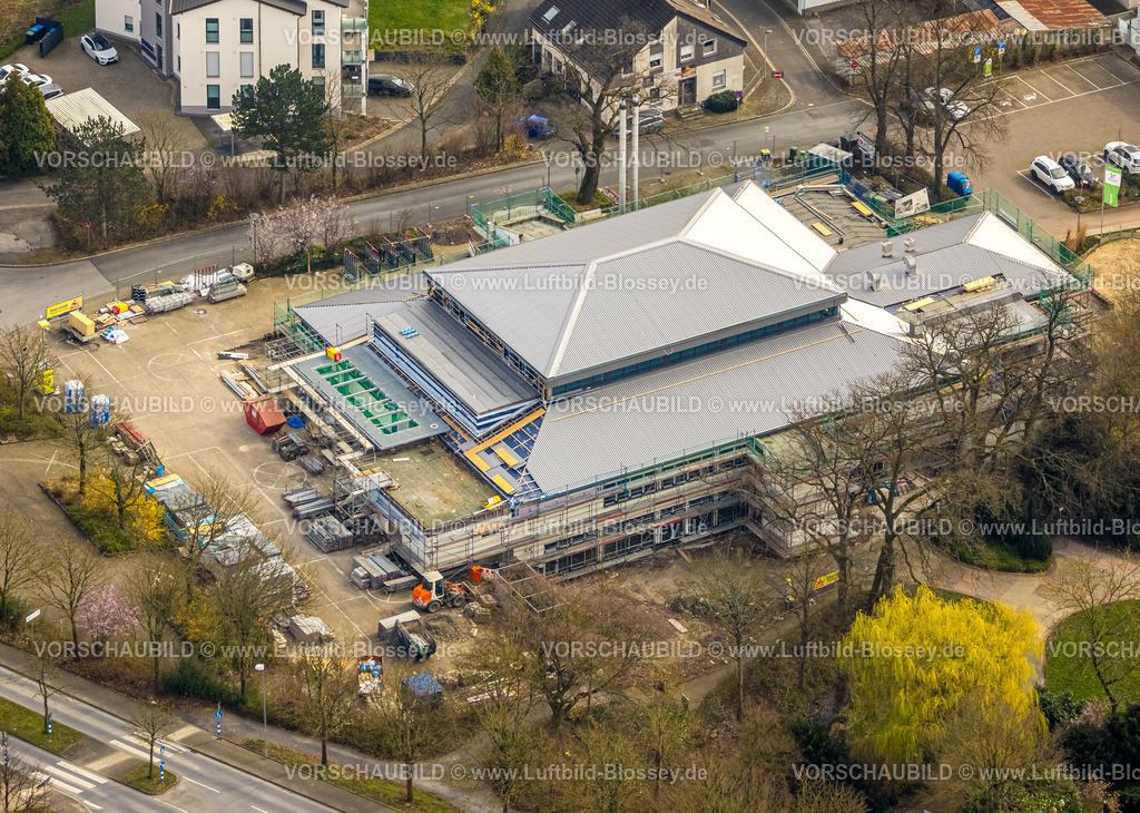 Wickede240307773 | Luftbild, Bürgerhaus Wickede Festhalle Baustelle mit Renovierung und Modernisierung, Wickede/Ruhr, Nordrhein-Westfalen, Deutschland