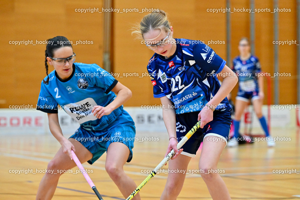 VSV Unihockey Damen vs. FCB München | #2 Merle Grimpen FCB München, #22 Robin Sonneveld VSV Unihockey, VSV Unihockey Damen vs. FCB München, VSV Unihockey Damen vs. FCB München am 24.01.2026 in Villach (Ballspielhalle St. Martin), Austria, (Photo by Bernd Stefan)