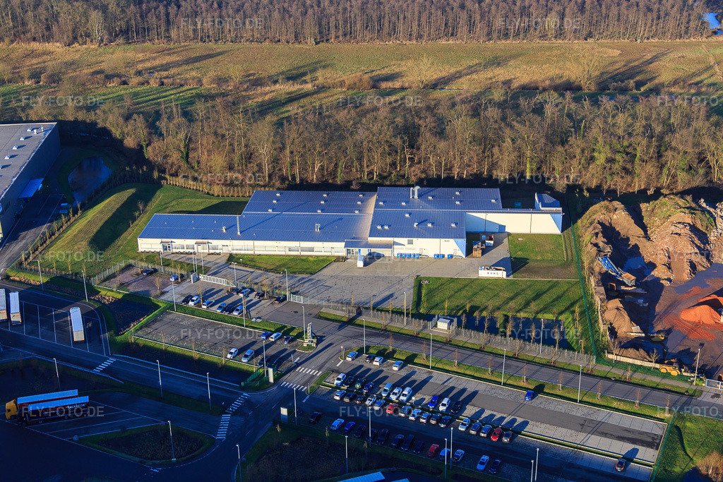 Luftbild: Gewerbegebiet Horst, Alfa Aesar GmbH im Ortsteil Minderslachen in Kandel im Bundesland Rheinland-Pfalz in Deutschland. Foto: IMG_076520.jpg vom 05.01.2015 durch Werner Riehm/FLY-FOTO.de