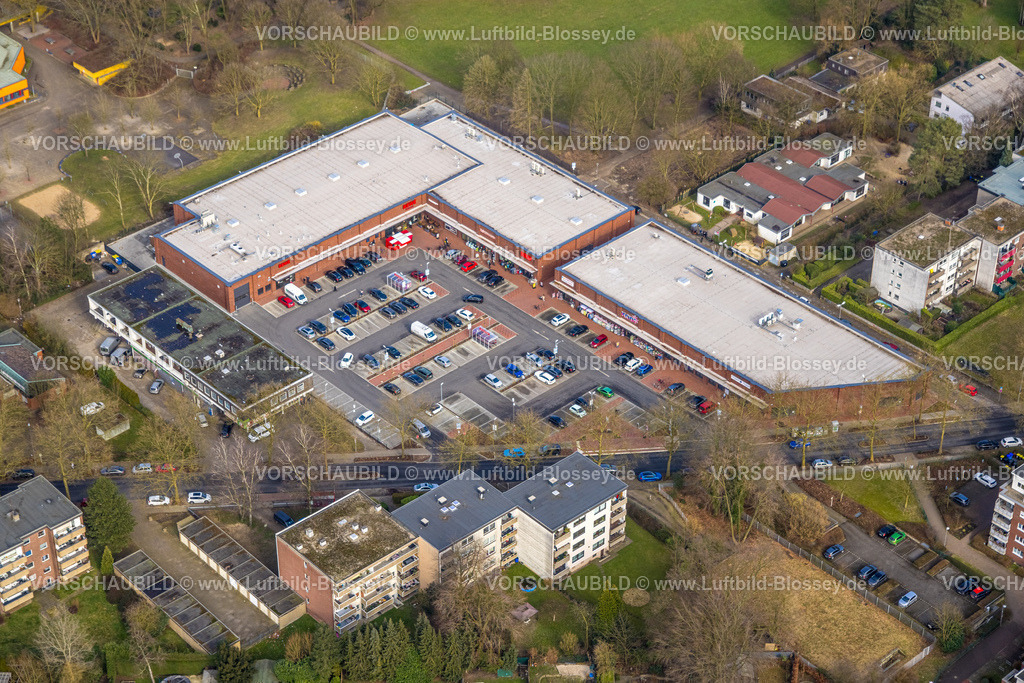 Gladbeck250201856 | Luftbild, Einkaufszentrum Nahversorgungszentrum GZ-Nord mit Rewe Supermarkt, Rossmann und Kodi, Parkplätze, Rentfort, Gladbeck, Ruhrgebiet, Nordrhein-Westfalen, Deutschland