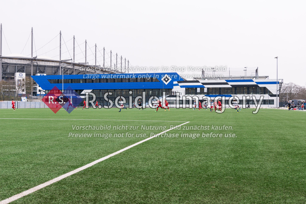 Fußball, Saison 2022/23, Regionalliga Nord, Hamburger SV II (U21) - VfV Borussia 06 Hildesheim, Sportpark Eimsbüttel Stadion (Hamburg), 12.03.2023, 28. Spieltag | Regionalliga-Spiel auf dem Kunstrasen-Trainingsplatz des HSV-Campus