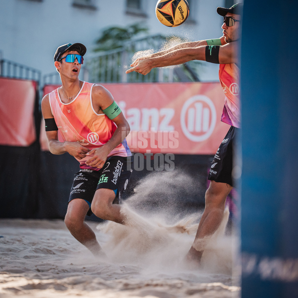 Beachvolleyball | Männer | Allianz German Beach Tour 2025 | Tourstop Berlin | 21.08.2025 | v.l. Valentin Schneckenburger und Kim Huber