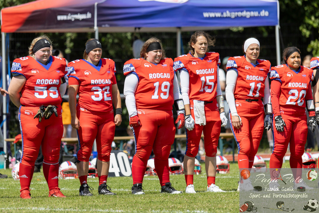 GFLW 1: German Football League Women 1: Rodgau Pioneers Ladies - Stuttgart Scorpions Sisters, 07.06.2026 | .r55. &amp; Annika Pamer (Rodgau Pioneers Ladies #32) &amp; Sabrina Diana Murmann (Rodgau Pioneers Ladies #19) &amp; Selina Schirmer (Rodgau Pioneers Ladies #15) &amp; .r11-. &amp; Sade Florine Woitkewitz (Rodgau Pioneers Ladies #20), Rodgau Pioneers Ladies - Stuttgart Scorpions Sisters, Rodgau, Maingau-Energie-Stadion "Am Weichsee", 7.6.2026 - Realisiert mit Pictrs.com