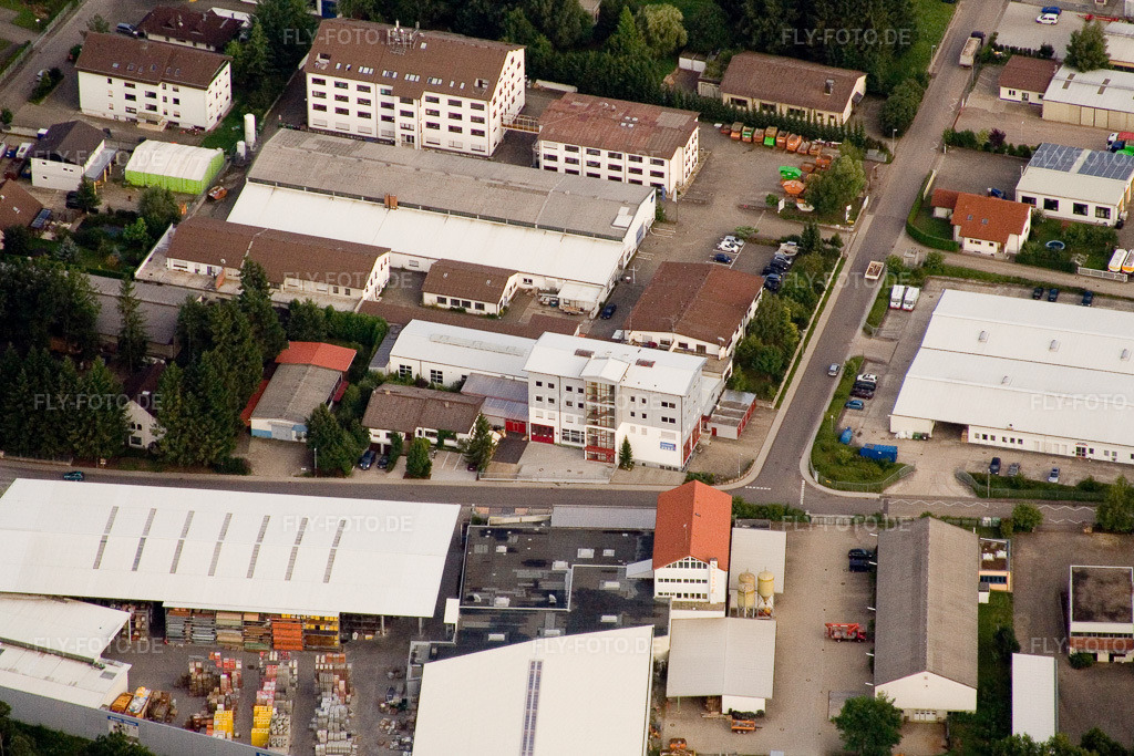 Luftbild: Ittersbach, Industriegebiet im Ortsteil Im Stockmädle in Karlsbad im Bundesland Baden-Württemberg in Deutschland. Foto: IMG_12474.jpg vom 05.08.2008 durch Werner Riehm/FLY-FOTO.de