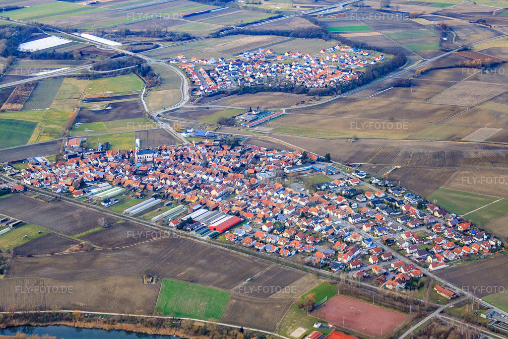 Luftbild: Ortsansicht von Südosten in Neupotz im Bundesland Rheinland-Pfalz in Deutschland. Foto: IMG_24567.jpg vom 27.02.2010 durch Werner Riehm/FLY-FOTO.de