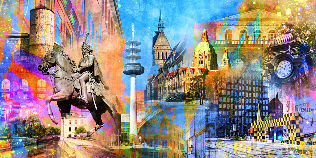 10260406 - Hannover Pop Art Collage | Moderne abstrakte Fotocollage der Stadt Hannover im Pop Art Look. 