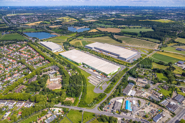 Kamp-Lintfort240705575 | Luftbild, duisport logport IV, Logistik Gewerbegebiet, E-Commerce-Unternehmen Chal-Tec Fulfillment GmbH, Poco Logistik Zentrum, Norddeutschlandstraße, Bohnen Logistik am Vinnmannsweg, Baggersee Frika Kies, Fernsicht, Lintfort, Kamp-Lintfort, Ruhrgebiet, Nordrhein-Westfalen, Deutschland