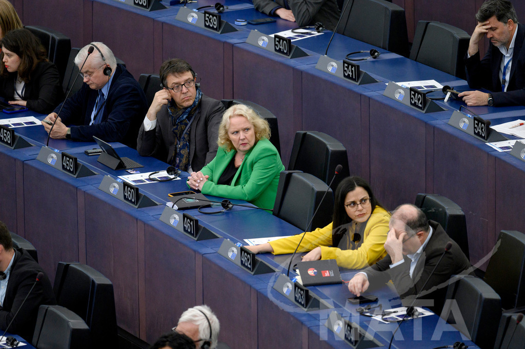 _DWI0258 | Mercedes BRESSO (456); Delara BURKHARDT (457), Włodzimierz CIMOSZEWICZ (458); Christophe CLERGEAU (459); Beatrice COVASSI (460); Josianne CUTAJAR (462); Ilan DE BASSO (463), Nicolás GONZÁLEZ CASARES (542). Das Europäische Parlament in Straßburg, 22.04.2024
 - Realisiert mit Pictrs.com