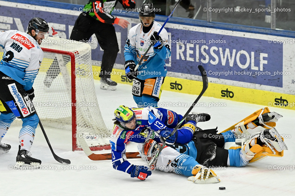EC IDM Wärmepumpen VSV vs. Steinbach Black Wings Linz | #32 Rasmus Tirronen Black Wings Linz, #13 Adam Helewka EC VSV, #3 Greg Moro lack Wings Linz, #84 Luis Lindner Black Wings Linz, EC IDM Wärmepumpen VSV vs. Steinbach Black Wings Linz, EC IDM Wärmepumpen VSV vs. Steinbach Black Wings Linz am 23.01.2026 in Villach (Stadthalle Villach), Austria, (Photo by Bernd Stefan)