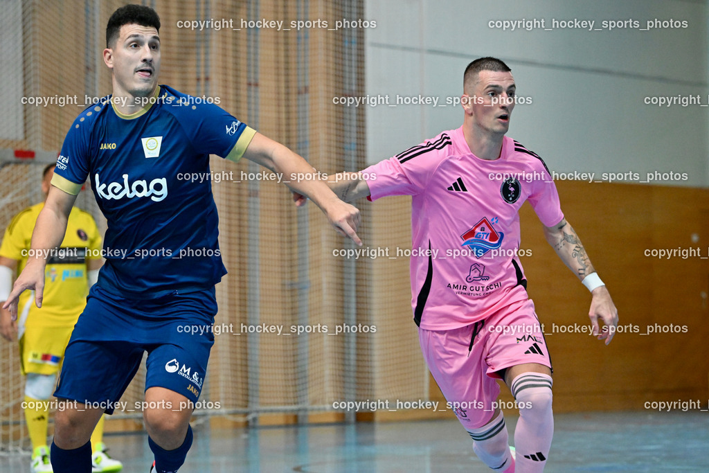 Carinthia Flamengo Futsal Club vs. Futsal Klagenfurt | #11 Saso Kovacevic Futsal Klagenfurt, #24 Zoran Vukovic Carinthia Flamengo, Carinthia Flamengo Futsal Club vs. Futsal Klagenfurt, Carinthia Flamengo Futsal Club vs. Futsal Klagenfurt am 01.12.2024 in Klagenfurt (Ballspielhalle Viktring), Austria, (Photo by Bernd Stefan)