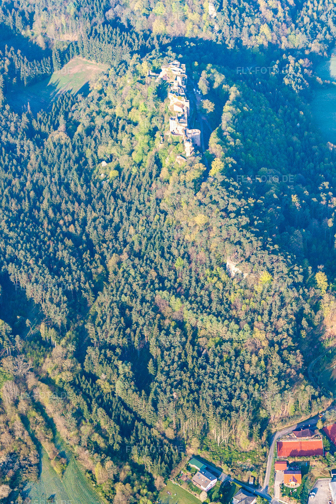 Luftbild: Dahn, Ruine Alt-Dahn in Dahn im Bundesland Rheinland-Pfalz in Deutschland. Foto: IMG_39633.jpg vom 16.04.2011 durch Werner Riehm/FLY-FOTO.de