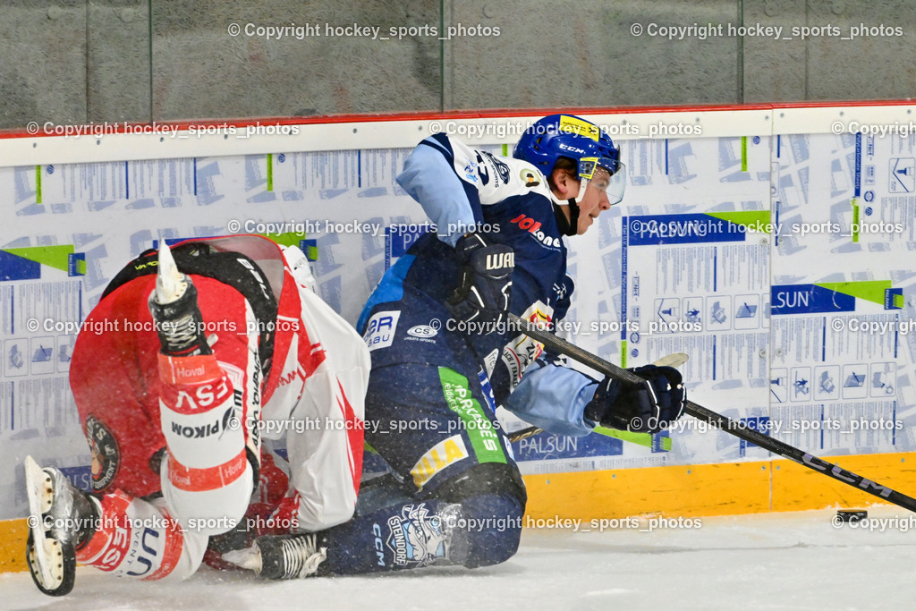 ESV FERLACH vs. ESC SOCCERZONE STEINDORF | #37 Frieser Alexander ESV Ferlach, #72 Hobitsch Samuel ESC Steindorf, ESV FERLACH vs. ESC SOCCERZONE STEINDORF, ESV FERLACH vs. ESC SOCCERZONE STEINDORF am 22.11.2024 in Ferlach (Eishalle Ferlach ), Austria, (Photo by Bernd Stefan)