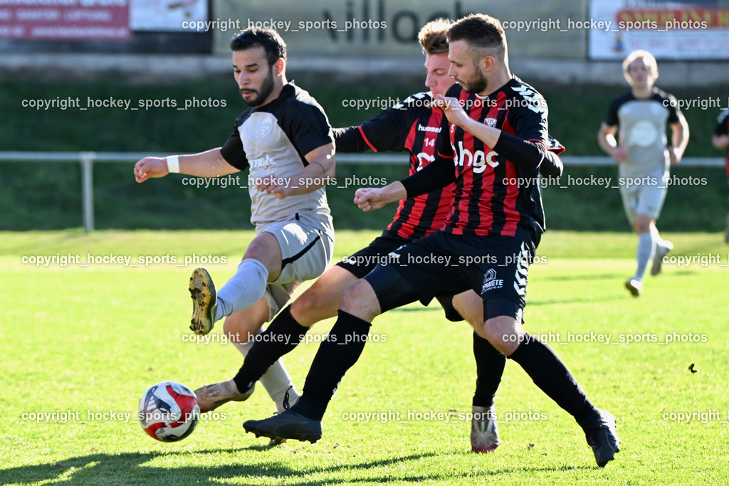 ESV Admira Villach vs. SU Oberlienz | #18 Luis de Almeida SU Oberlienz, #14 Fabian Michael Pinter ESV Admira Villach, #5 Christoph Puschnig ESV Admira Villach, ESV Admira Villach vs. SU Oberlienz, ESV Admira Villach vs. SU Oberlienz am 18.10.2025 in Villach (Sportanlage Admira), Austria, (Photo by Bernd Stefan)