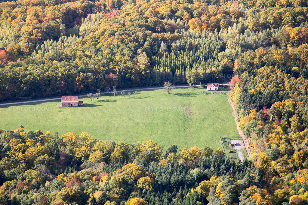 Aerial view: View of the town in Nehwiller-près-Wœrth in the state Bas-Rhin, France.Photo: IMG_084613.jpg taken on 10/23/2015 by Werner Riehm/FLY-FOTO.comResolution of the original: 5472 x 3648 px
