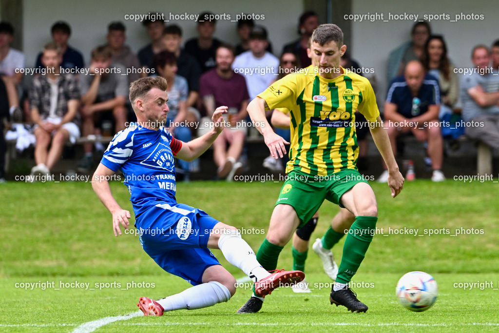 WSG Radenthein vs. St. Michael ob Bleiburg | #8 Ziga Rozej St. Michael ob Bleiburg, #16 Rok Jamsek WSG Radenthein, WSG Radenthein vs. St. Michael ob Bleiburg, WSG Radenthein vs. St. Michael ob Bleiburg  am 15.06.2024 in Radenthein (Sportplatz Radenthein), Austria, (Photo by Bernd Stefan)