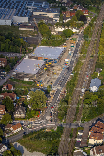 Werl230806801 | Luftbild, Bahnhof Werl, Baustelle mit Neubau Häuser und Straßenbau An der Bundesbahn, Werl, Werl-Unnaer Börde, Nordrhein-Westfalen, Deutschland