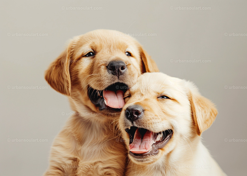 Two Cute Labrador Puppies | A heartwarming image of two Labrador puppies with joyful expressions, showcasing their friendship and warmth. Perfect for adding a cheerful and friendly vibe to any room, ideal for dog and puppy enthusiasts. - Realisiert mit Pictrs.com