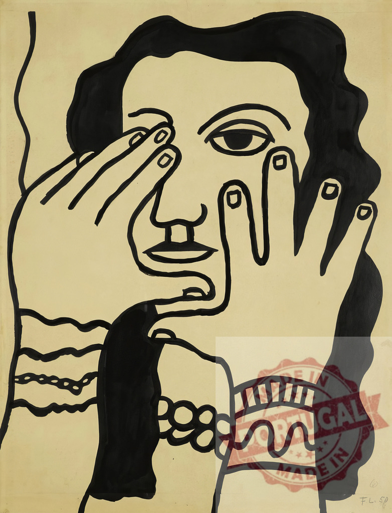 Fernand Léger drawing woman playing peek-a-boo | Fernand Leger Woman playing peek-a-boo with her hands blocking her face, drawn in Fernand Léger's signature style - Realized with Pictrs.com