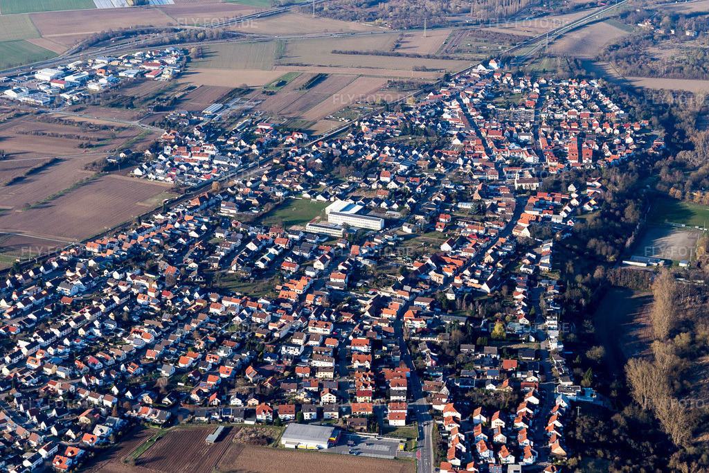 Luftbild: Grundschule im Ortsteil Berghausen in Römerberg im Bundesland Rheinland-Pfalz in Deutschland. Foto: IMG_097349.jpg vom 10.03.2017 durch Werner Riehm/FLY-FOTO.de