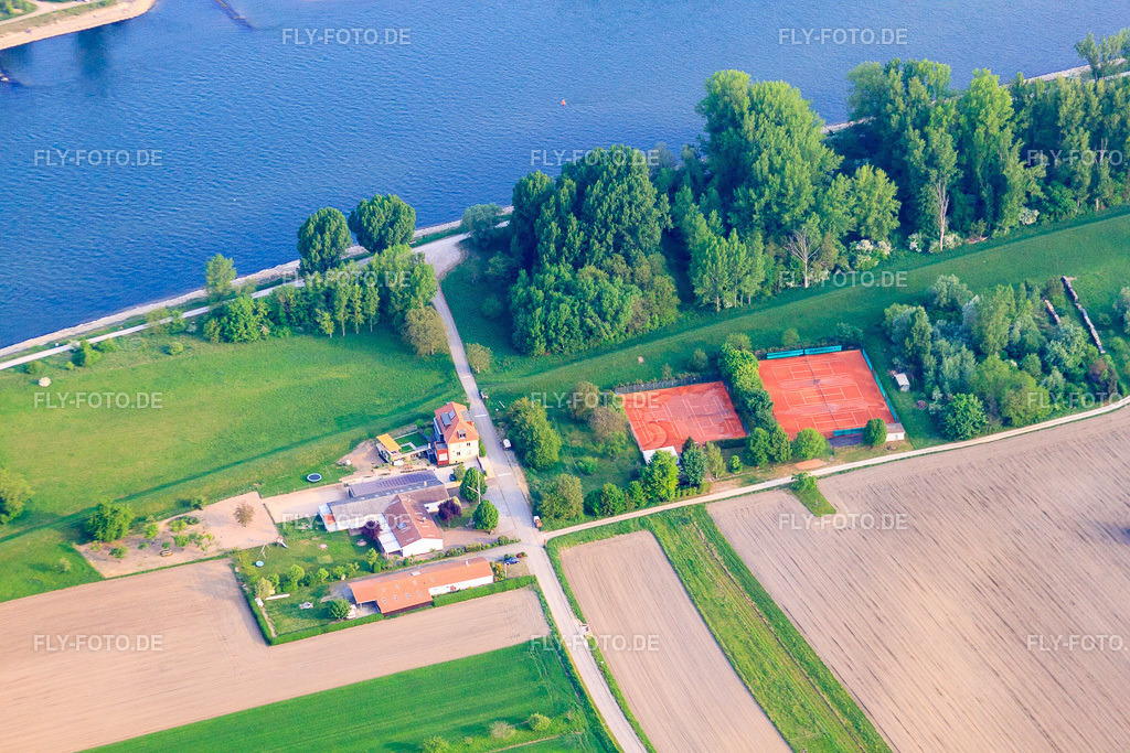 Tennisplätze am Rheinufer des TennisClub Rheinsheim und Klubhäuser des WSC Rheintreue, Rheinsheim und KVB Rheinsheim http://www.kanu-wsc.de/ http://www.kvb-rheinsheim.de/ | Luftbild: Tennisplätze am Rheinufer des TennisClub Rheinsheim und Klubhäuser des WSC Rheintreue, Rheinsheim und KVB Rheinsheim http://www.kanu-wsc.de/ http://www.kvb-rheinsheim.de/ im Ortsteil Rheinsheim in Philippsburg im Bundesland Baden-Württemberg in Deutschland. Foto: IMG_40412.jpg vom 24.04.2011 durch Werner Riehm/FLY-FOTO.de - Realisiert mit Pictrs.com