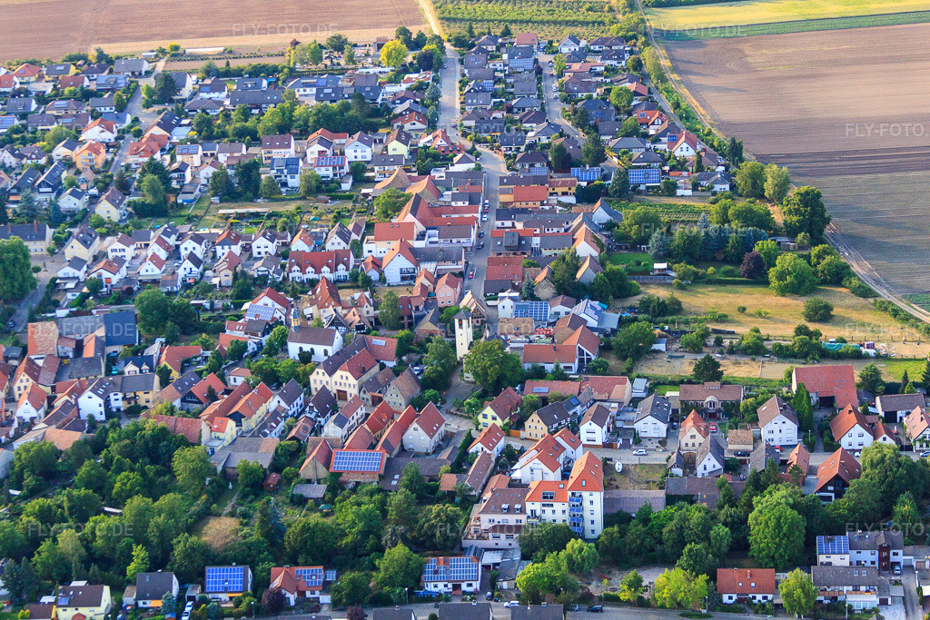 Luftbild: Ortsansicht von Süden im Ortsteil Schauernheim in Dannstadt-Schauernheim im Bundesland Rheinland-Pfalz in Deutschland. Foto: IMG_68992.jpg vom 24.06.2014 durch Werner Riehm/FLY-FOTO.deAuflösung des Originals: 4752 x 3168 px