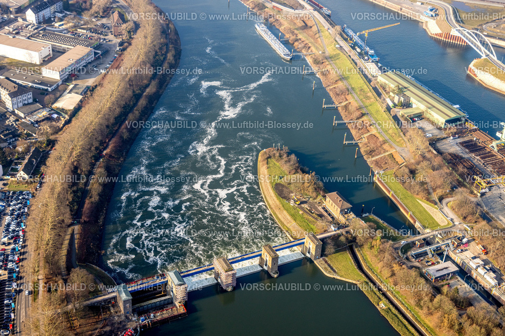Duisburg260100242 | Luftbild, Duisburger Hafengebiet, Ruhrschleuse Duisburg und Fluss Ruhr, Kaßlerfeld, Duisburg, Ruhrgebiet, Nordrhein-Westfalen, Deutschland