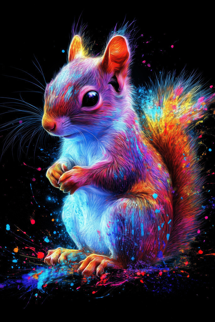 2411018 - Neon Eichhörnchen | Ein Eichhörnchen in bunten Neon Farben im Stil einer Illustration.