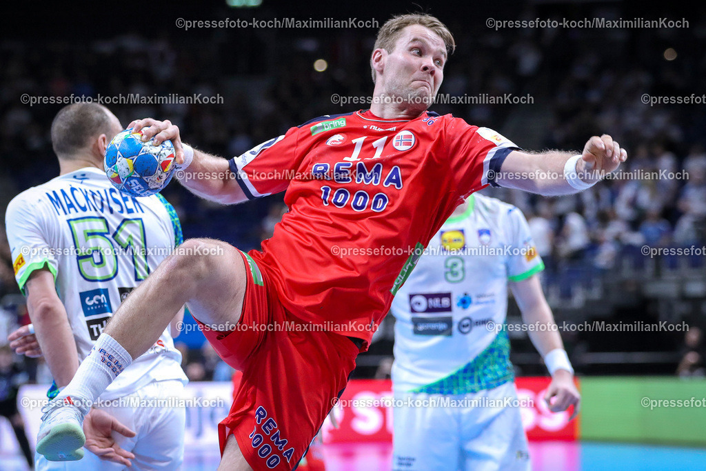 EHFEURO15012402075 | 15.01.2024, EHF EURO 2024, Männer Europameisterschaft Handball, Mercedes-Benz-Arena in Berlin, Norwegen - Slowenien: Petter Overby (Norwegen)