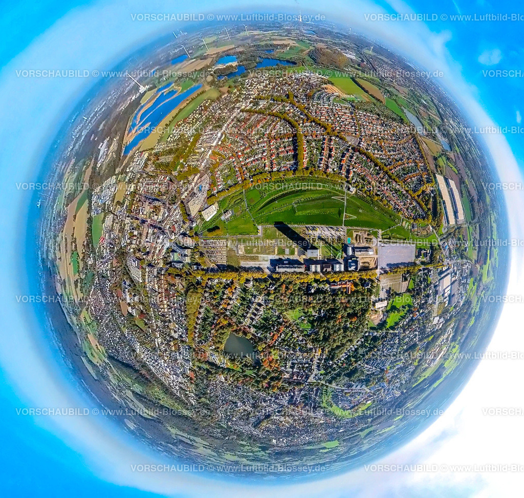 Kamp-Lintorf20221006_1Gartenschau2 | Luftbild, Zechenpark Friedrich Heinrich, ehemaliges RAG Bergwerk West, Zechenturm Großer Fritz, Fisheye Aufnahme, Fischaugen Aufnahme, 360 Grad Aufnahme, Lintfort, Kamp-Lintfort, Fisheyeaufnahme, Ruhrgebiet, Nordrhein-Westfalen, Deutschland