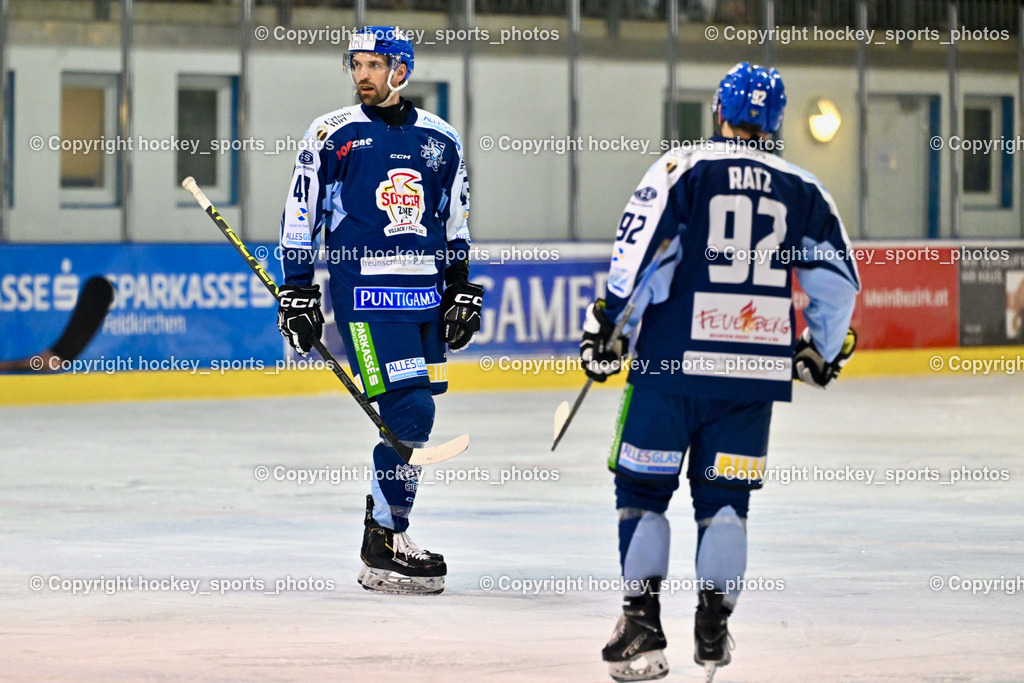 ESC SOCCERZONE STEINDORF vs. 1. EHC ALTHOFEN | #43 Oraze Martin ESC Steindorf, #92 Ratz Patrick ESC Steindorf, ESC SOCCERZONE STEINDORF vs. 1. EHC ALTHOFEN, ESC SOCCERZONE STEINDORF vs. 1. EHC ALTHOFEN am 28.02.2025 in Steindorf (Ossiachersee Halle), Austria, (Photo by Bernd Stefan)
