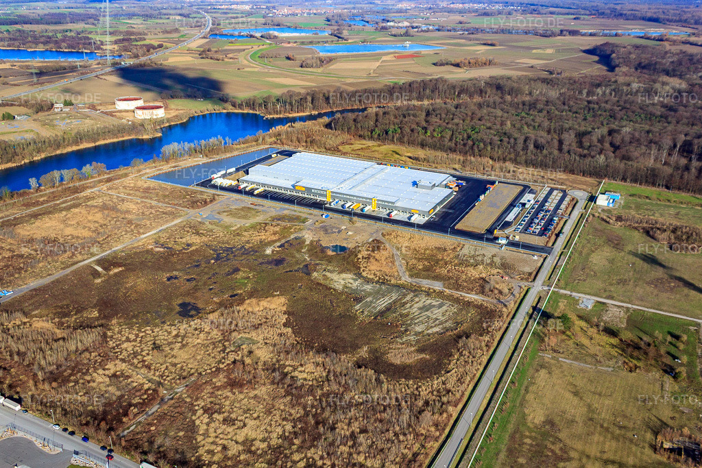 Luftbild: neues Netto Logistikcenter im Industriegebiet Oberwald in Wörth am Rhein im Bundesland Rheinland-Pfalz in Deutschland. Foto: IMG_23296.jpg vom 02.12.2009 durch Werner Riehm/FLY-FOTO.de
