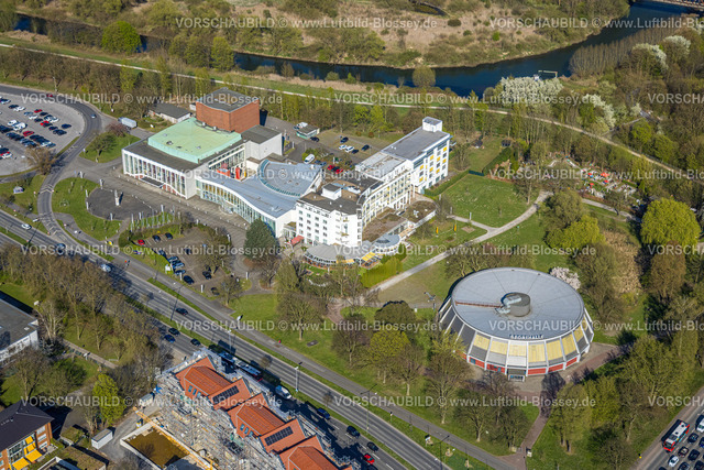 Luenen250403581 | Luftbild, Heinz-Hilpert-Theater, Hansesaal, Ringhotel Am Stadtpark und Rundsporthalle, Lünen, Ruhrgebiet, Nordrhein-Westfalen, Deutschland
