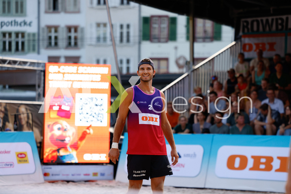 Obi BeachTour 2026 - Basel | BASEL, SWITZERLAND - JULY 17: GAÉTAN JAUFFRET (SUI) during the Obi BeachTour 2026 match between HAGENBUCH / HAUSSENER (SUI) and BORTOLUZZI / JAUFFRET (SUI) at Barfüsserplatz on July 17, 2026 in Basel, Switzerland. - Realisiert mit Pictrs.com