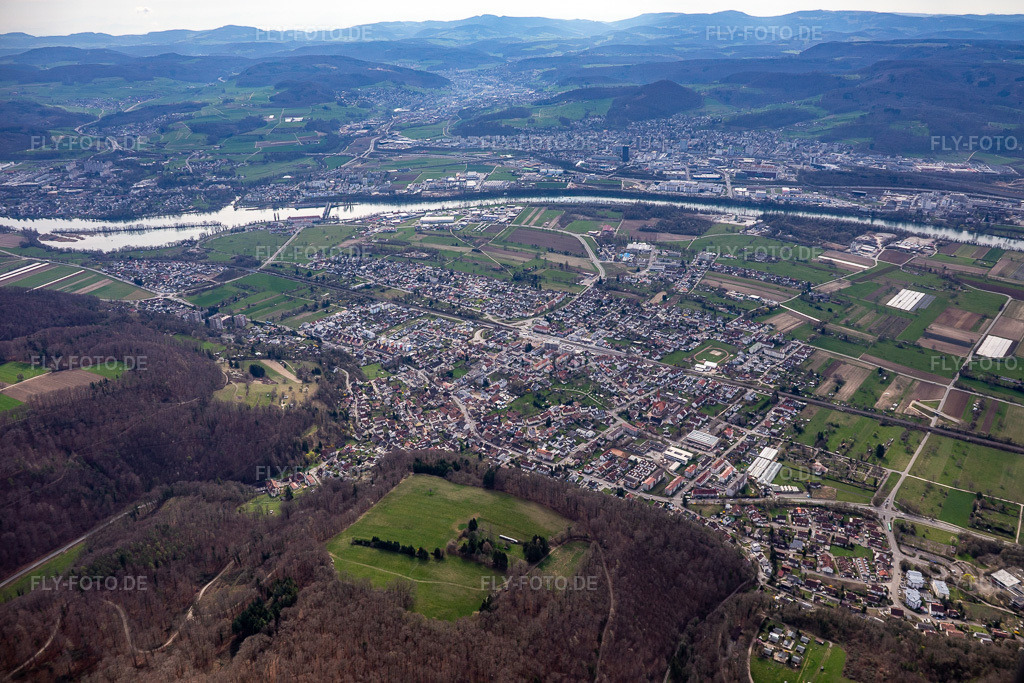 Luftbild: Fluss- Uferbereichen des Hochrhein in Wyhlen im Ortsteil Wyhlen in Grenzach-Wyhlen im Bundesland Baden-Württemberg in Deutschland. Foto: IMG_120224.jpg vom 17.03.2020 durch Werner Riehm/FLY-FOTO.de