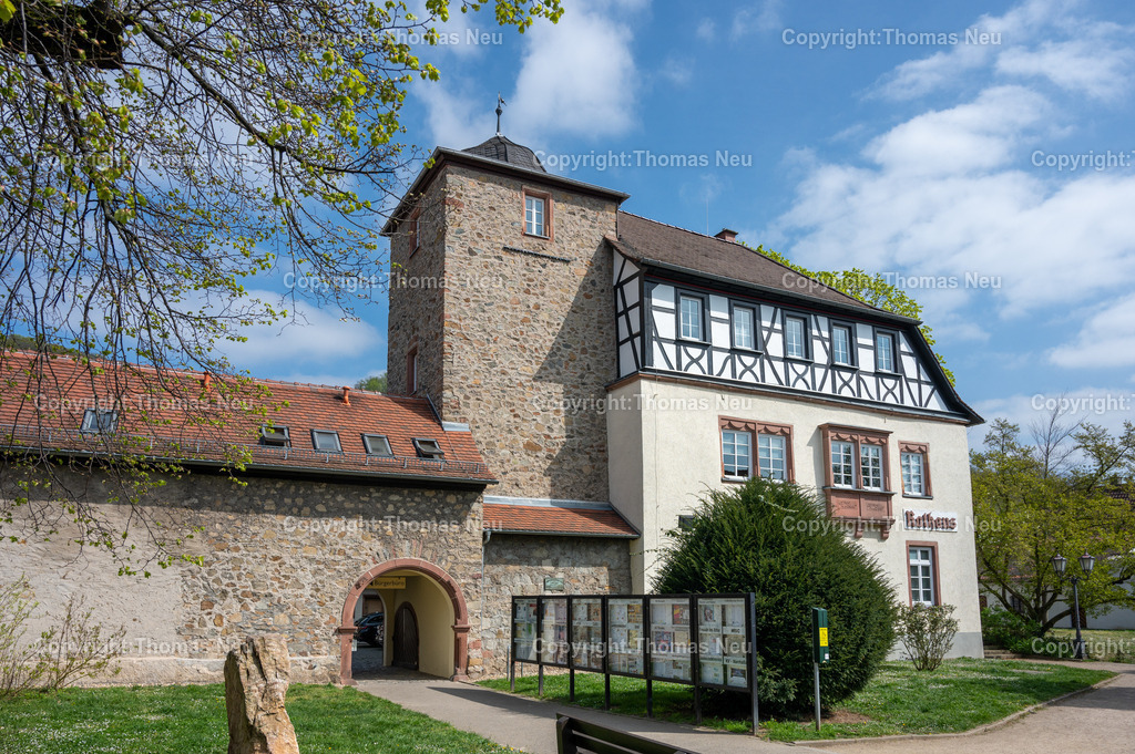 Zwingenberg-Rathaus-Bergstrasse-Hessen-Architektur-Fachwerk-Attstadtturm | Zwingenberg an der hessichen Bergstraße ist die älteste Stadt an der Bergstraße, mit einer wunderschönen Altstadt mit zahlreichen Fachwerkhäusern liegt unterhalb des Melibokus. Unser Bild zeigt das Rathaus der Stadt am Stadtpark gelegen,  Bild: Thomas Neu