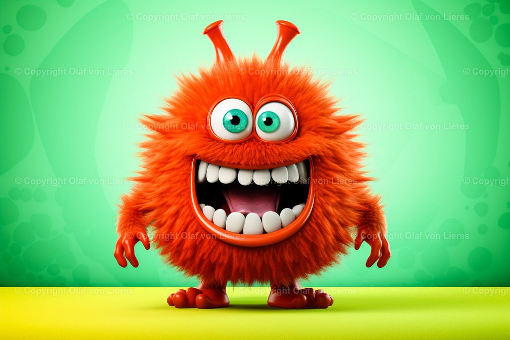 oranges Monster auf grünem Hintergrund | lachendes Monster grün orange