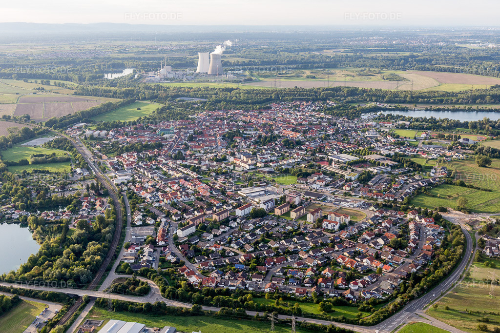 Luftbild: Philippsburg, AKW von Osten in Philippsburg im Bundesland Baden-Württemberg in Deutschland. Foto: IMG_102464.jpg vom 24.08.2017 durch Werner Riehm/FLY-FOTO.de