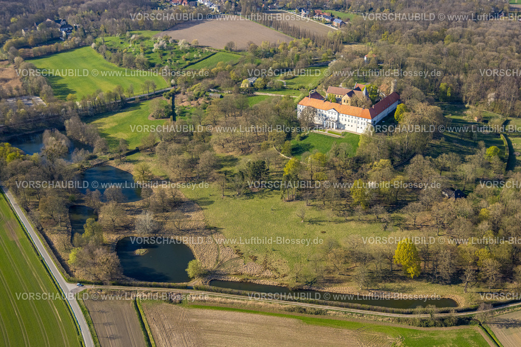Selm250404448 | Luftbild, Schloss Cappenberg im Waldgebiet, LWL-Museum für Kunst und Kultur mit kath. Stiftskirche Cappenberg Evangelist St. Johannes, Cappenberg, Selm, Münsterland, Nordrhein-Westfalen, Deutschland
