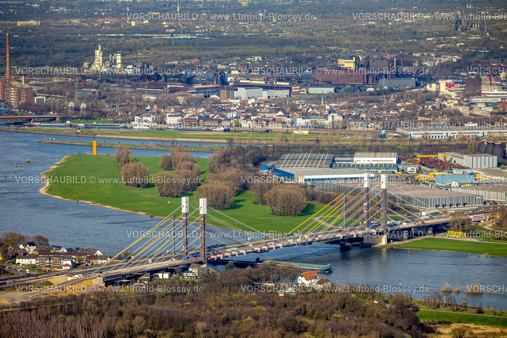 Duisburg230302995 | Luftbild, Baustelle mit Erweiterung der Autobahn A40 inklusive Ersatzneubau der Rheinbrücke Neuenkamp, Alt-Homberg, Duisburg, Ruhrgebiet, Nordrhein-Westfalen, Deutschland