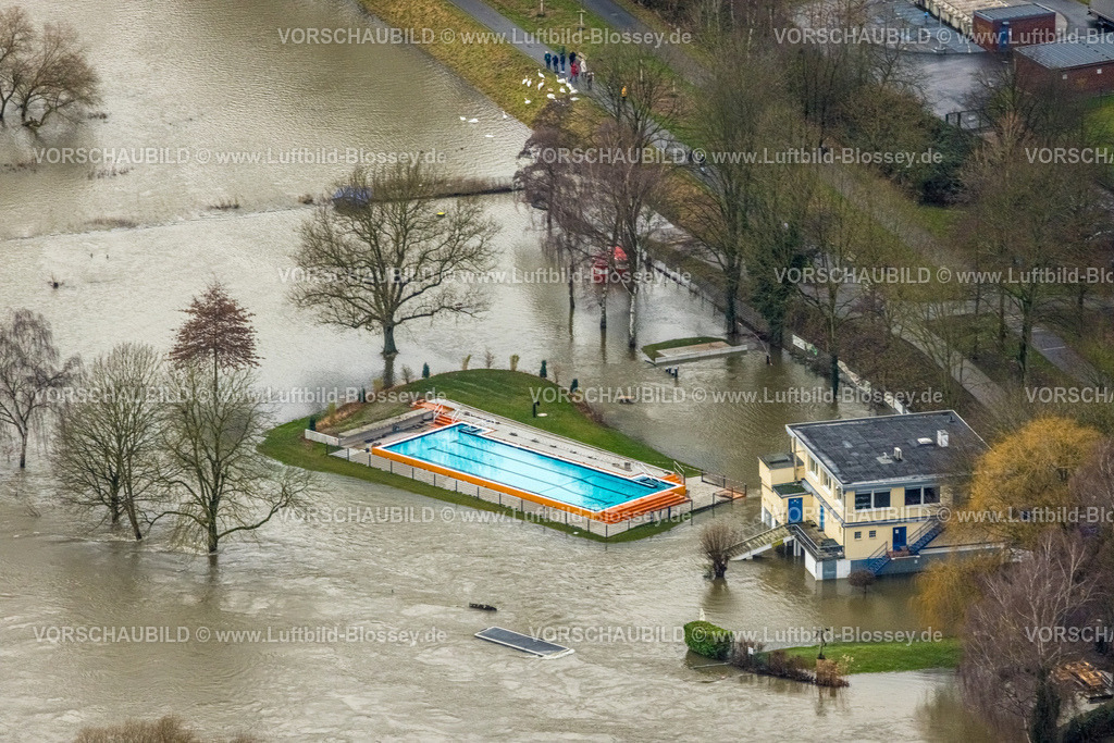 Essen231202573Ruhr | Luftbild, Ruhrhochwasser, Weihnachtshochwasser 2023, starke Regenfälle,  Steele, Essen, Ruhrgebiet, Nordrhein-Westfalen, Deutschland