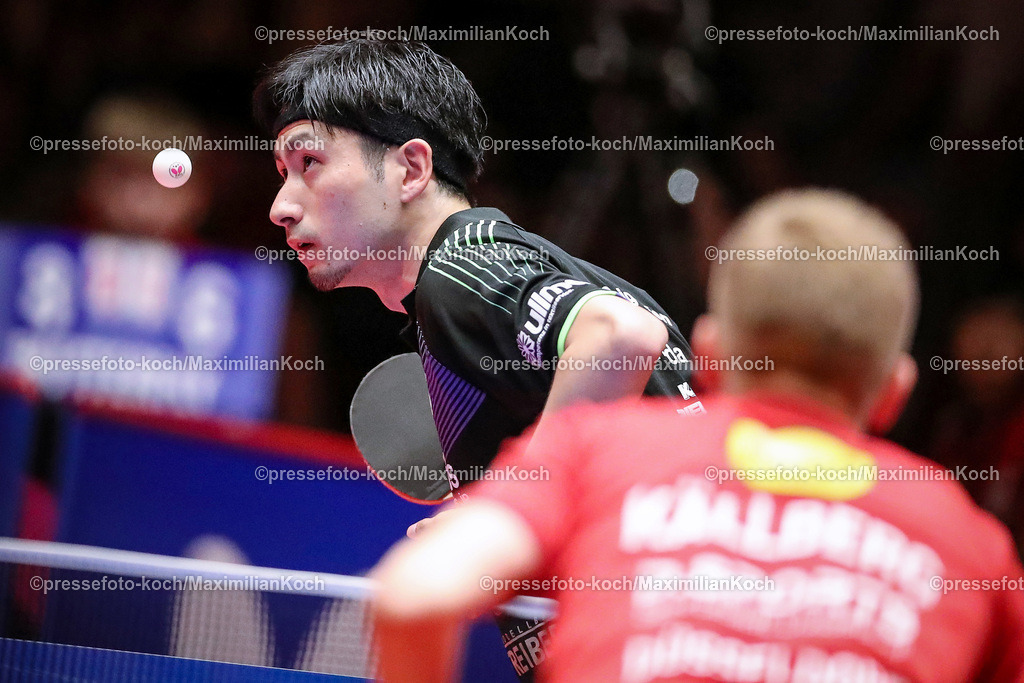 DueTTBL23052401028 | 23.05.2024, Tischtennis, Duesseldorf, ARAG CenterCourt, TTBL Herren, Halbfinale Playoffs Spiel 2, Borussia Düsseldorf - TSV Bad Königshofen: Jin Ueda (TSV Bad Königshofen)