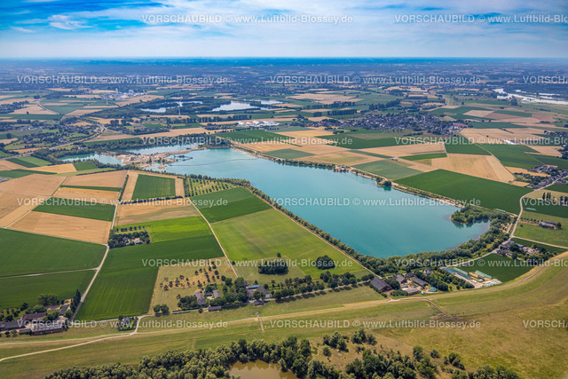Wesel220703198 | Luftbild, Baggersee bei Ginderich, Hülskens Kieswerk, Wiesen und Felder, Perrich, Wesel, Niederrhein, Nordrhein-Westfalen, Deutschland