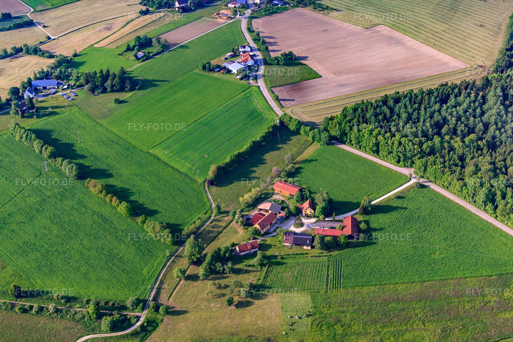 Luftbild: Freiheithof mit Schmiede Ludwig im Ortsteil Rast in Sauldorf im Bundesland Baden-Württemberg in Deutschland. Foto: IMG_57644.jpg vom 08.06.2013 durch Werner Riehm/FLY-FOTO.de