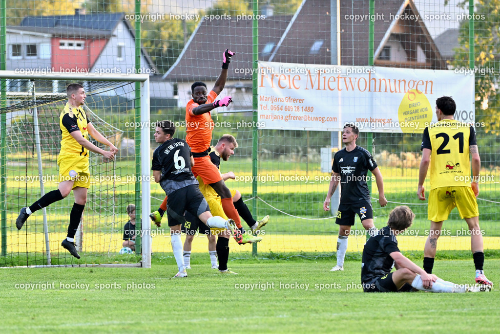 SV Arnoldstein vs. URC Thal Assling | #14 Edis Sehic SV Arnoldstein, #6 David Bürgler Thal Assling, #99 Ayotunde Ezekiel Ikuepamitan Thal Assling, #16 Luka Tolic SV Arnoldstein, #21 Michael Fellner SV Arnoldstein, SV Arnoldstein vs. URC Thal Assling, SV Arnoldstein vs. URC Thal Assling am 09.08.2025 in Arnoldstein (Waldparkstadion Arnoldstein), Austria, (Photo by Bernd Stefan)