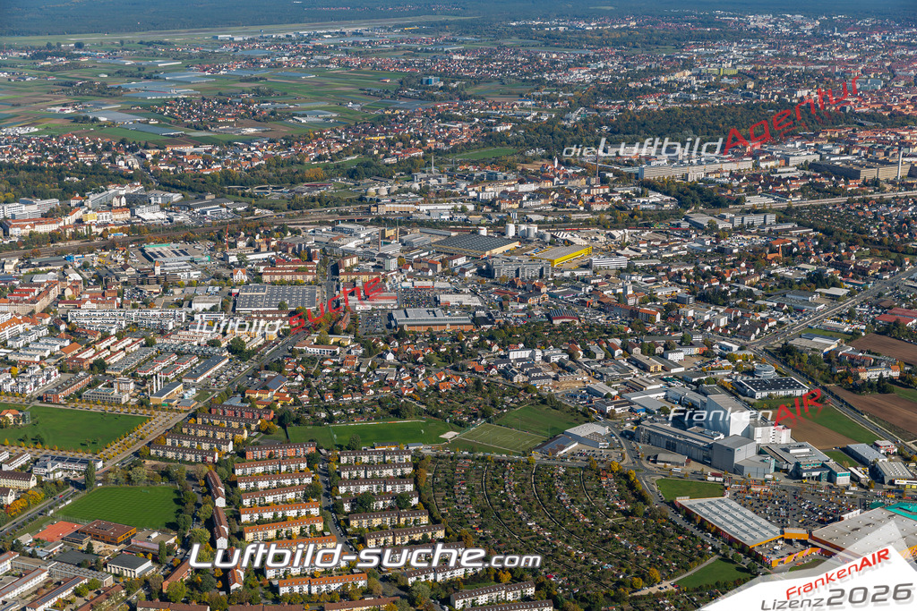 aktuelles Luftbild von Nuernberg  Suedstadt - Luftaufnahme wurde 2019 von https://frankenair.de mittels Flugzeug (keine Drohne) erstellt.