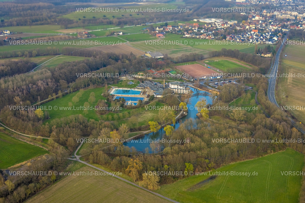 Hamm240305920 | Luftbild, Hotel Selbachpark GmbH mit Freibad, Sportplatz und Fußballplatz 1. FC Pelkum e.V. und Tennisanlage, Teich, Stadtbezirk Pelkum, Hamm, Ruhrgebiet, Nordrhein-Westfalen, Deutschland